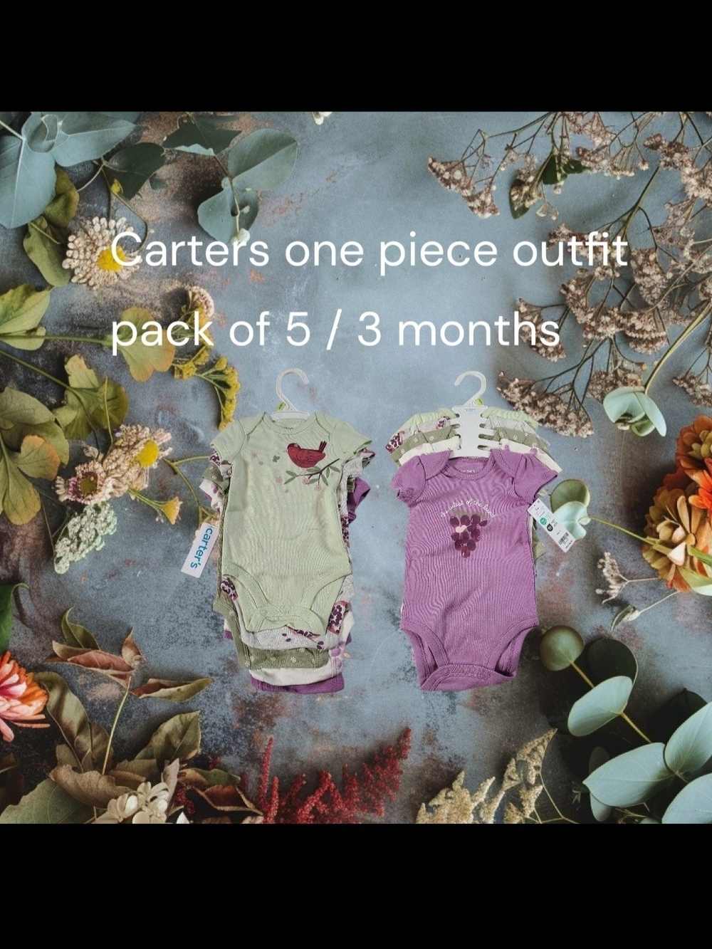 Carter's Baby Girl One Piece Set Of 5- Green & Purple NWT 3 Months